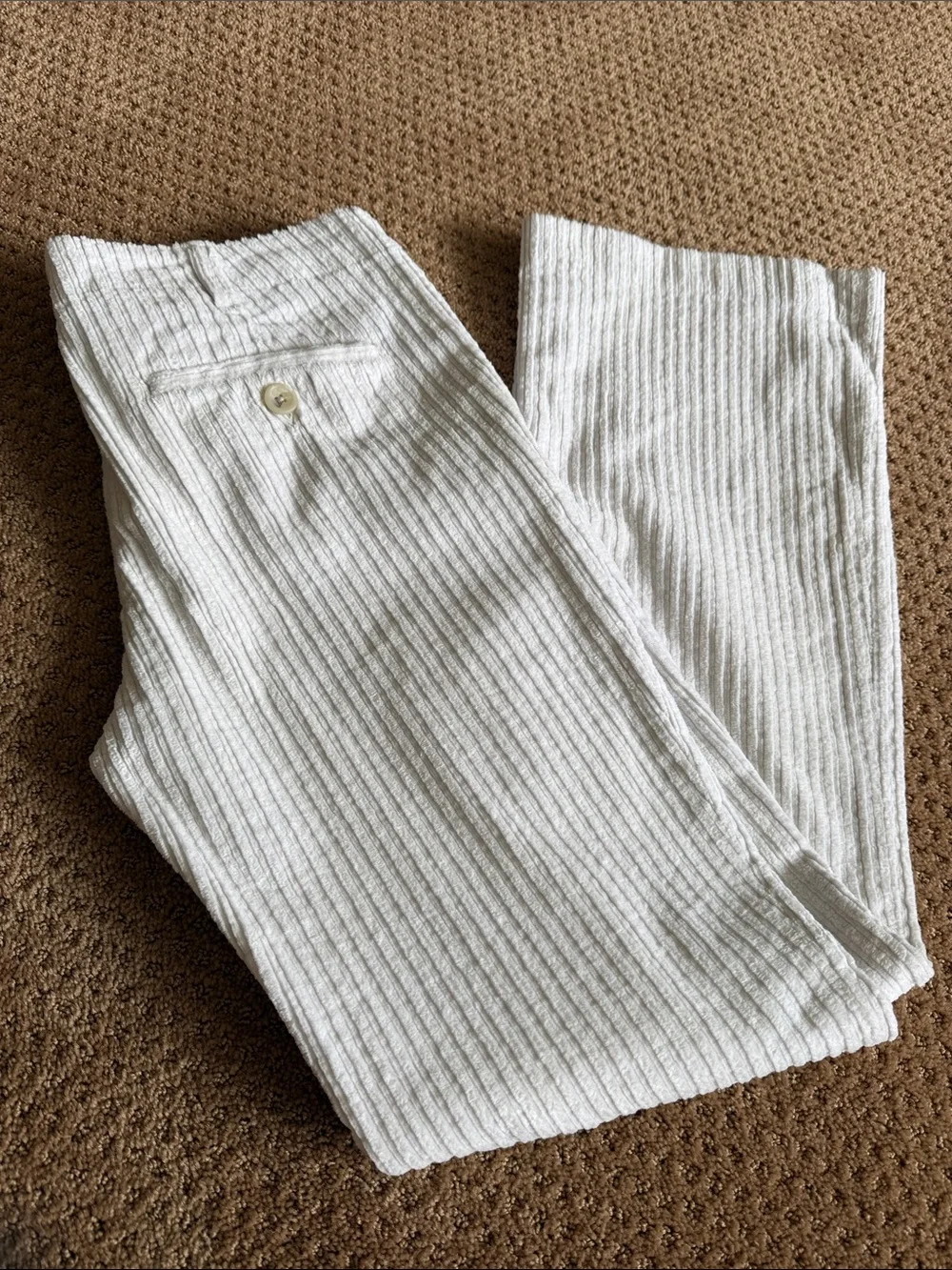 Banana Republic Women's Wide Leg Ribbed Linen-Blend Pants — White